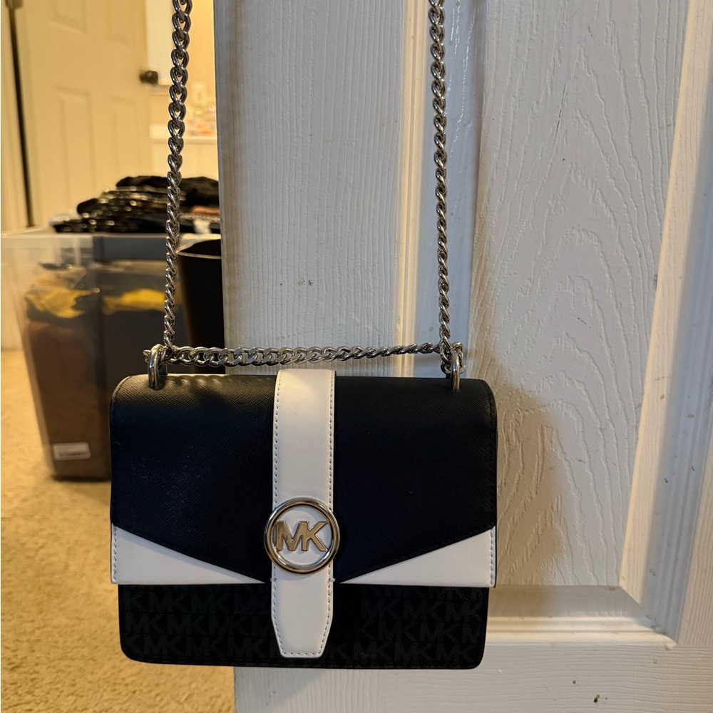 Michael Kors Black and White Crossbody with Gold Accent
